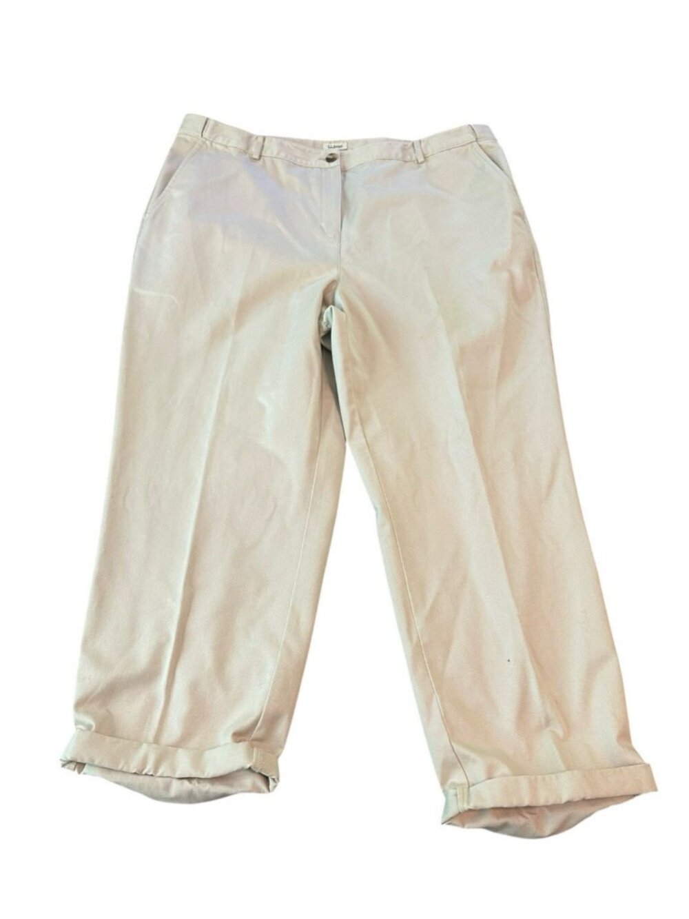 LL Bean Original Fit Beige Pleated Capri Pants Waist Extender 299969 18P Utility